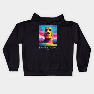 A Pop Art Travel Print of Easter Island - Chile Kids Hoodie